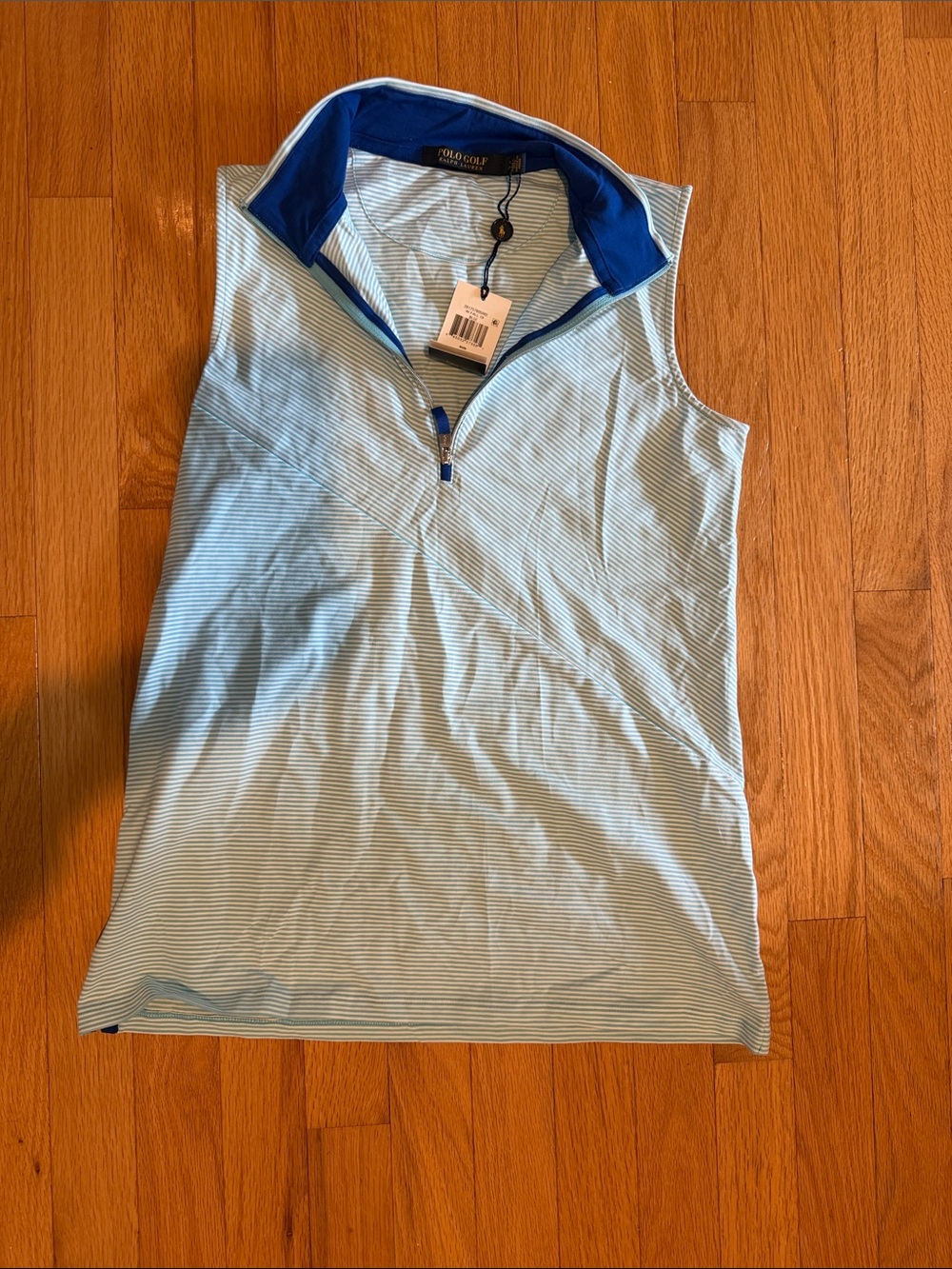 Light Blue Stripe Sleeveless golf Polo